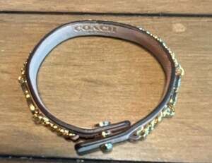 Coach Leather and Gold Tone Chain Wrap Bracelet